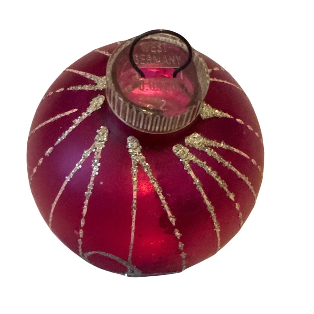 West Germany Glass‎ Christmas Ornament Magenta Glitter Design 2.5